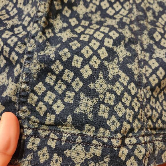 Free People Sz 4 Geometric Boho Mini Skirt Dark Blue & Green Denim Stretch - Picture 8 of 9